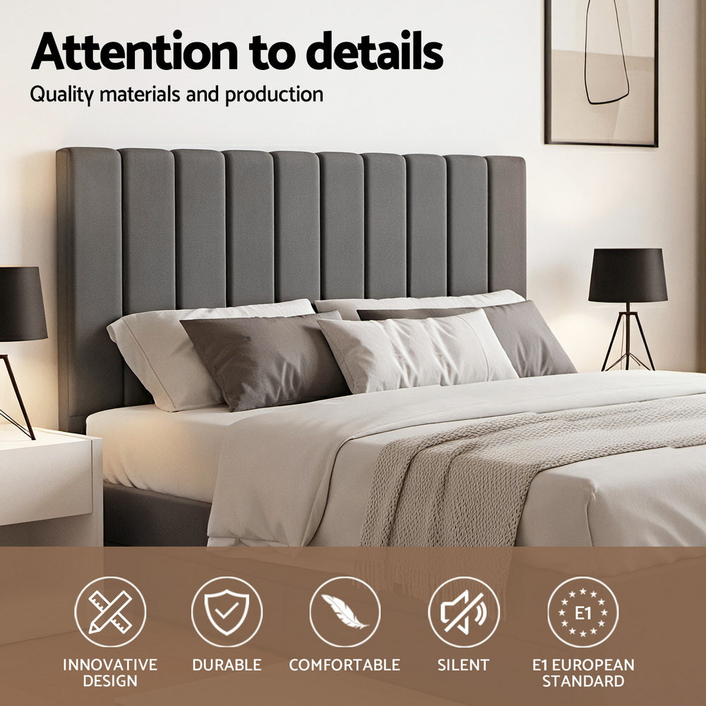 King Bed Frame with Gas Lift Storage and Grey Velvet Headboard