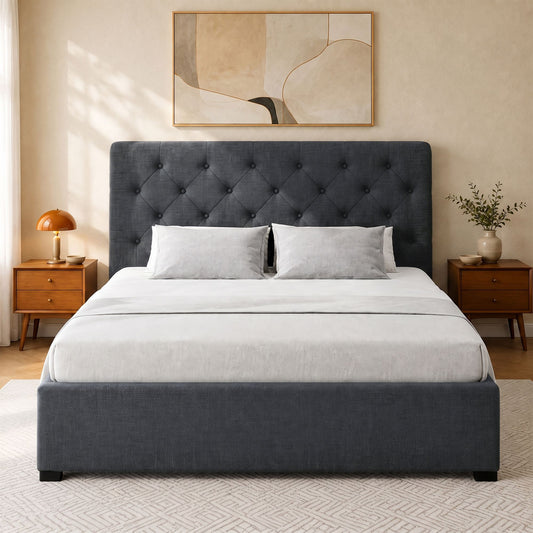 TWSC Bed Frame Double Size Gas Lift Charcoal VILA