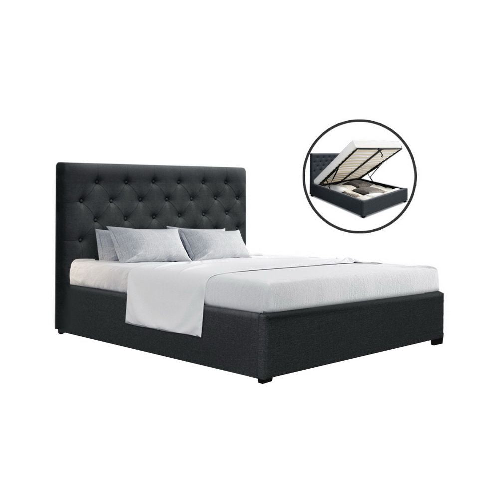 TWSC Bed Frame Double Size Gas Lift Charcoal VILA