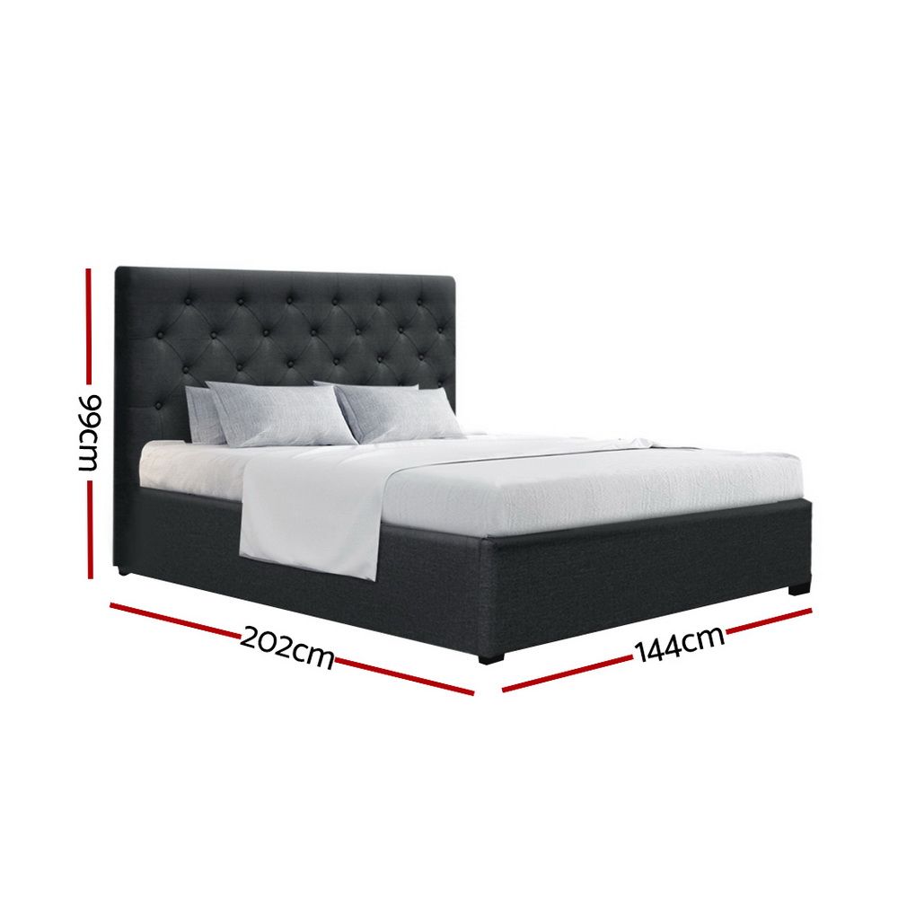TWSC Bed Frame Double Size Gas Lift Charcoal VILA