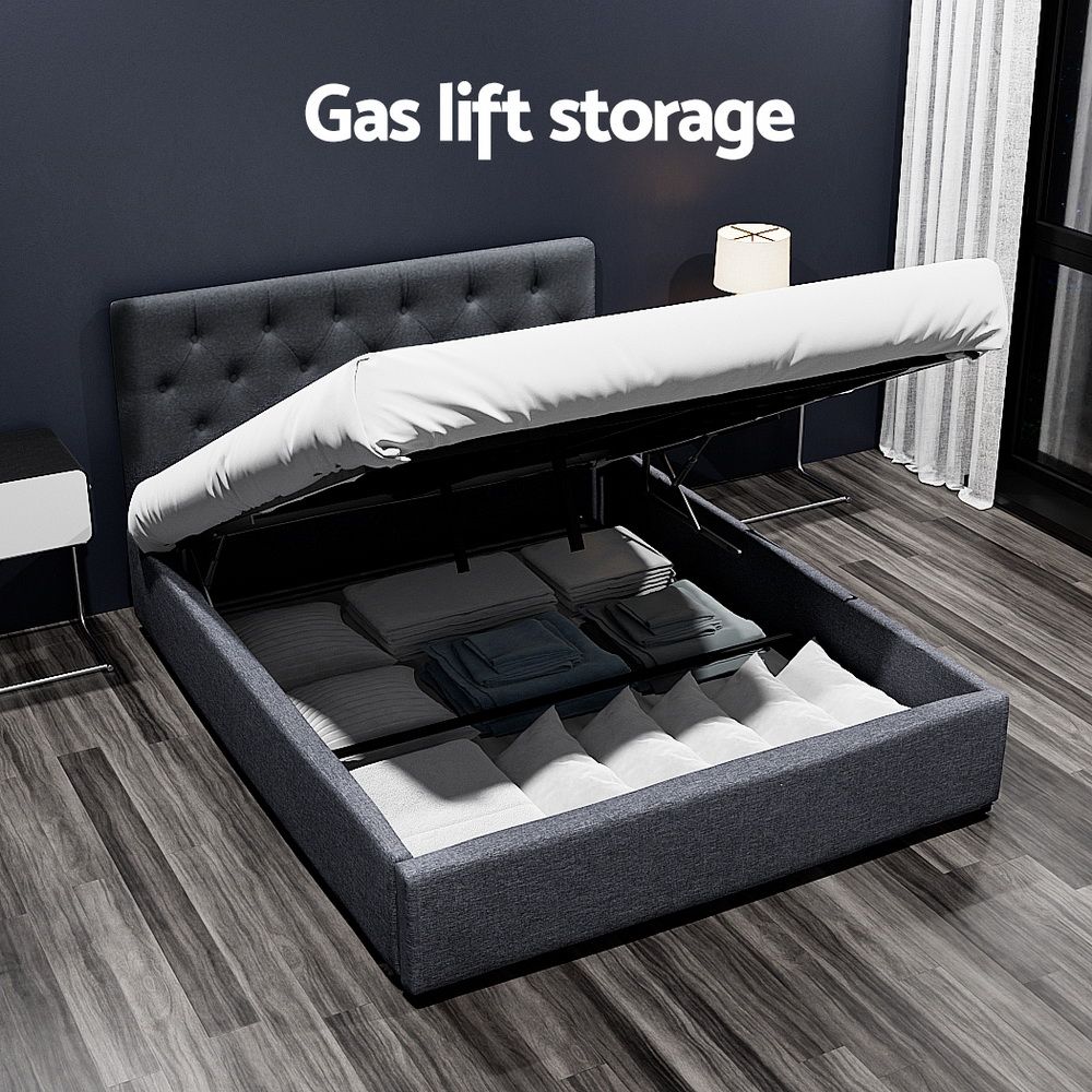 TWSC Bed Frame Double Size Gas Lift Charcoal VILA