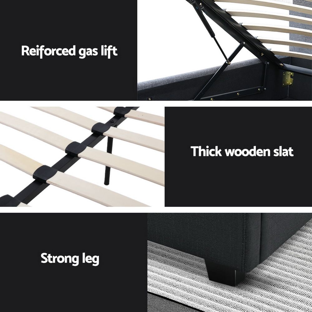 TWSC Bed Frame Double Size Gas Lift Charcoal VILA