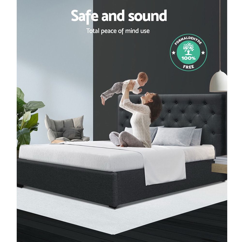 TWSC Bed Frame Double Size Gas Lift Charcoal VILA
