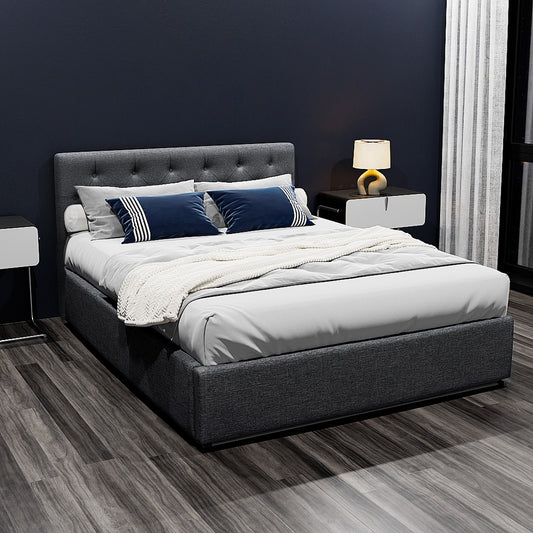 TWSC Bed Frame Double Size Gas Lift Charcoal VILA