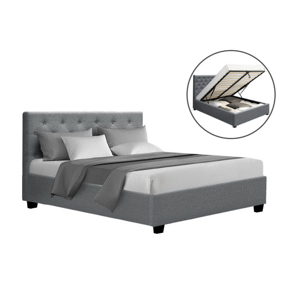 TWSC Bed Frame Double Size Gas Lift Grey VILA