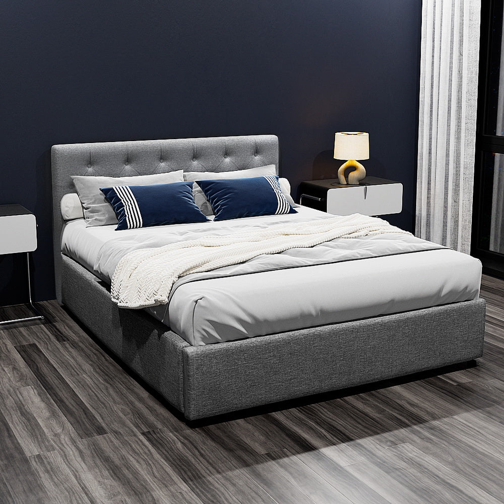 TWSC Bed Frame Double Size Gas Lift Grey VILA