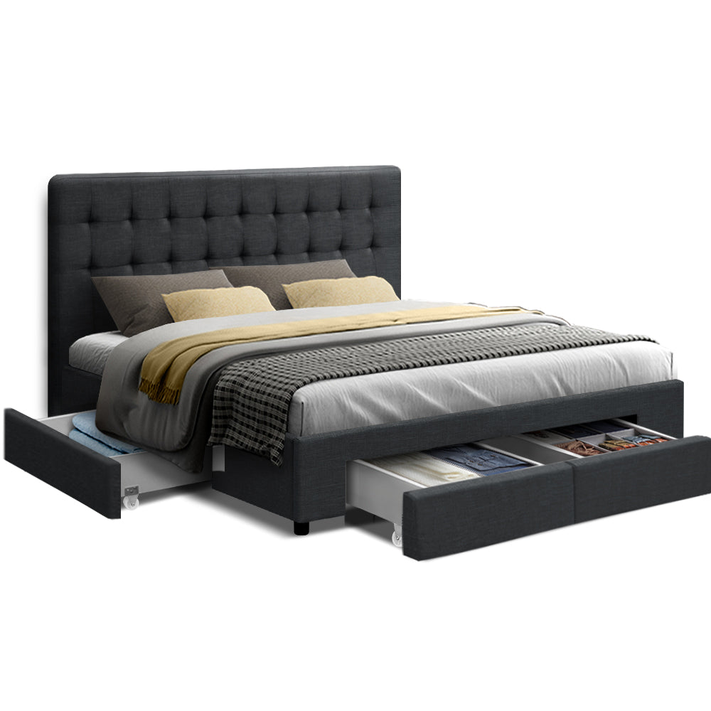 TWSC Bed Frame Double Size with 4 Drawers Grey AVIO