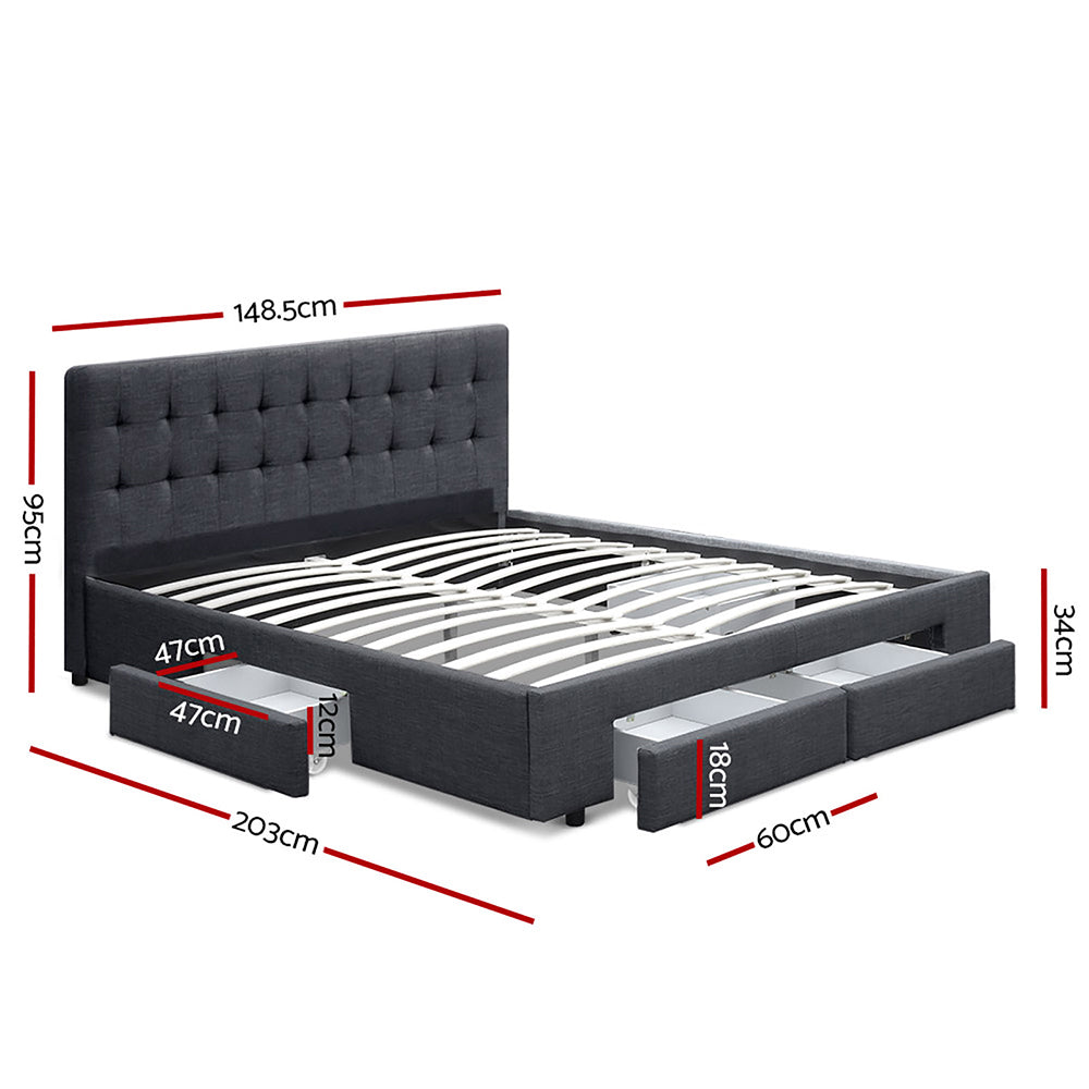 TWSC Bed Frame Double Size with 4 Drawers Grey AVIO