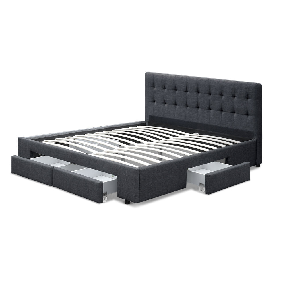 TWSC Bed Frame Double Size with 4 Drawers Grey AVIO