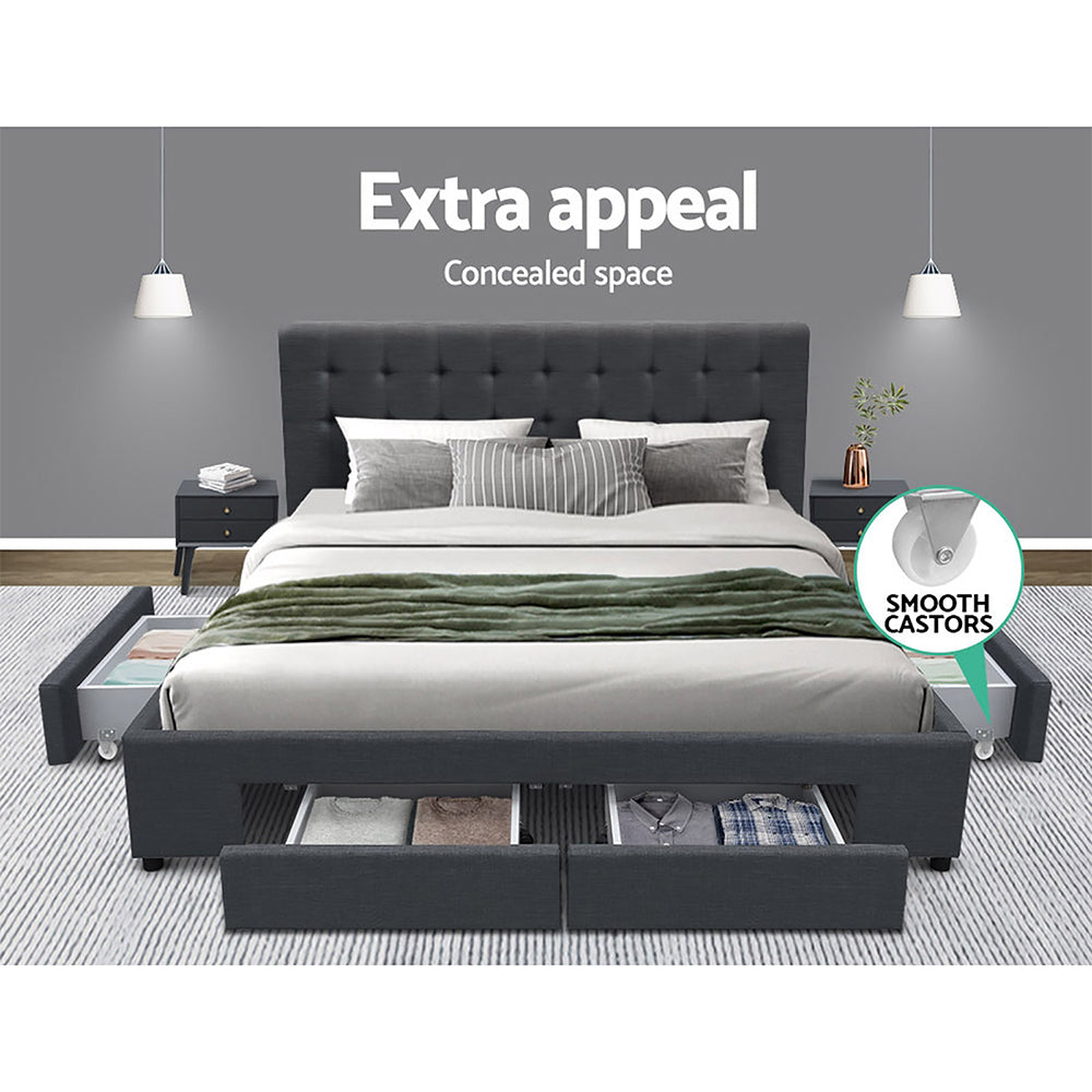 TWSC Bed Frame Double Size with 4 Drawers Grey AVIO