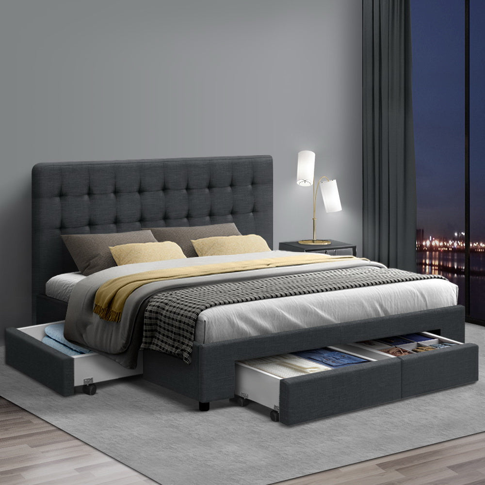 TWSC Bed Frame Double Size with 4 Drawers Grey AVIO