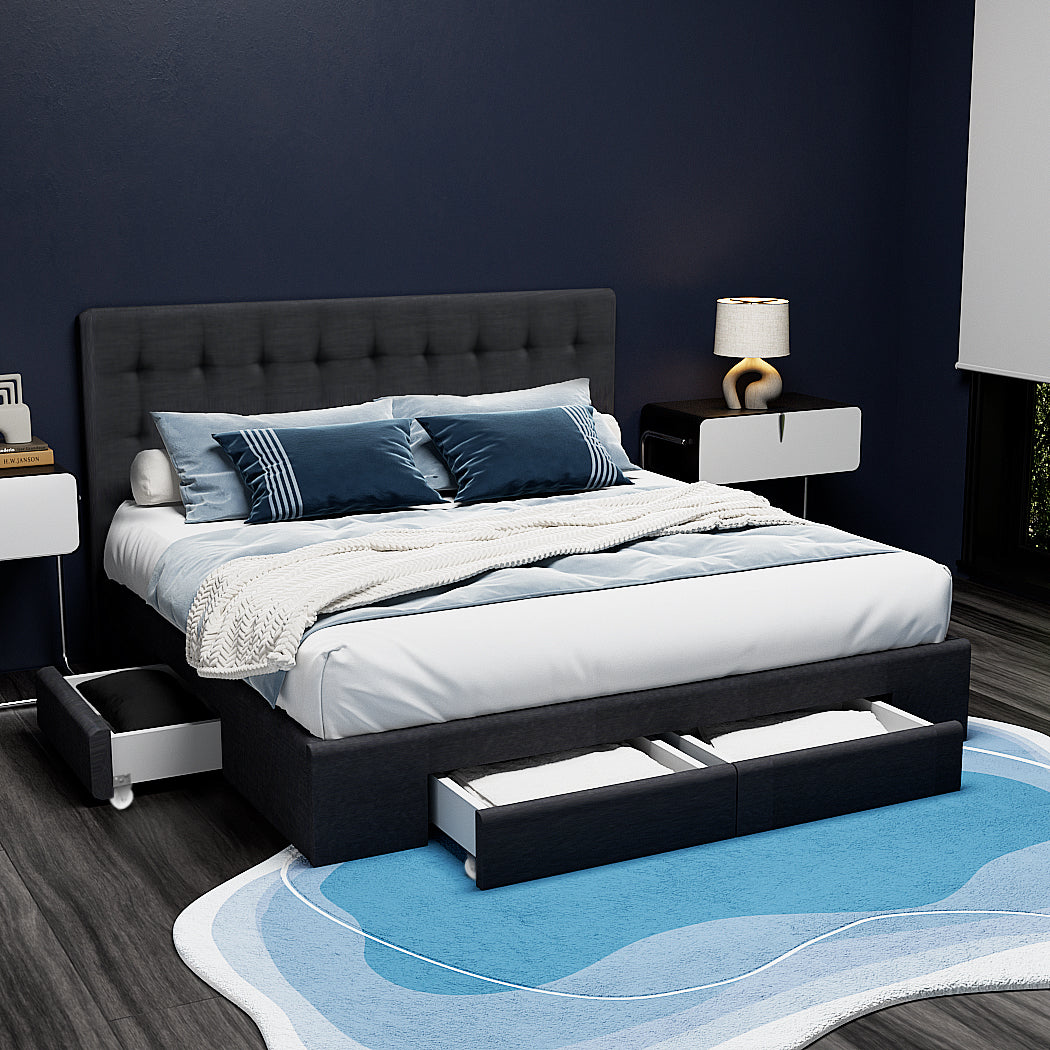 TWSC Bed Frame Double Size with 4 Drawers Grey AVIO