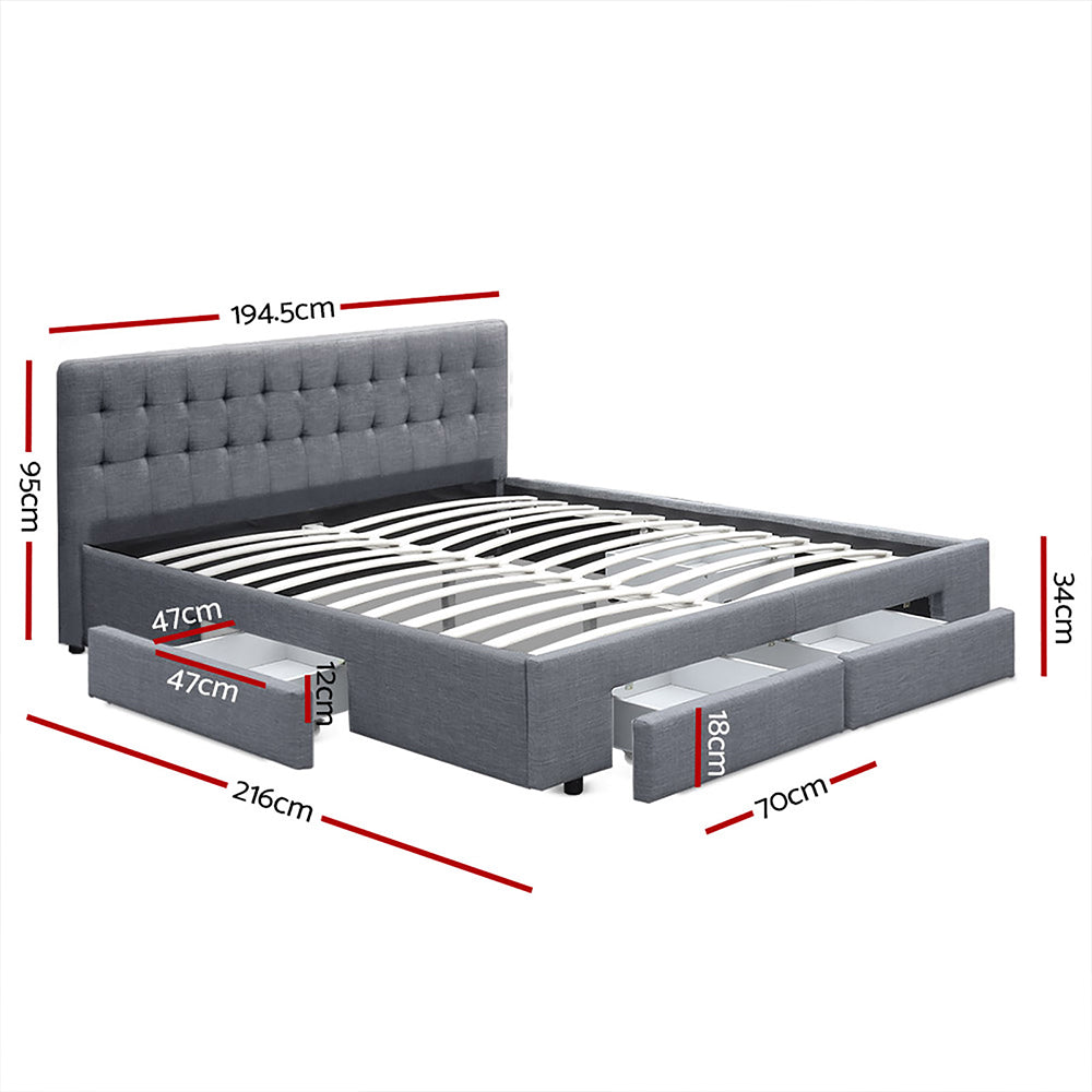 TWSC Bed Frame King Size with 4 Drawers Grey AVIO