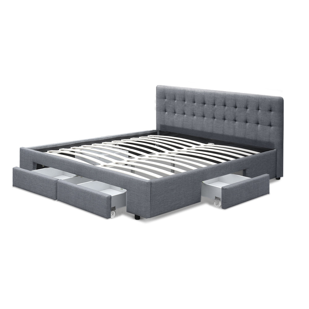 TWSC Bed Frame King Size with 4 Drawers Grey AVIO