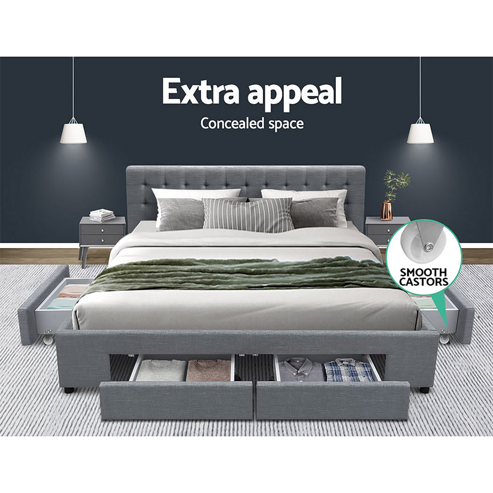 TWSC Bed Frame King Size with 4 Drawers Grey AVIO