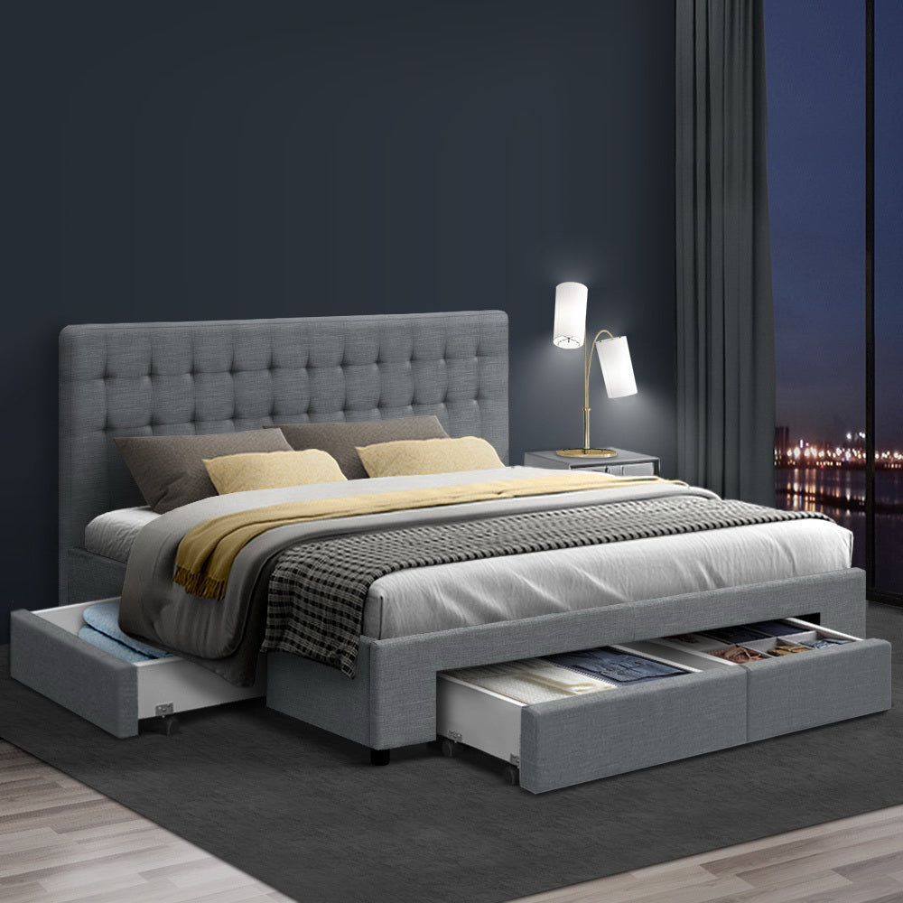 TWSC Bed Frame King Size with 4 Drawers Grey AVIO
