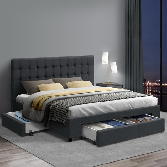 TWSC Bed Frame Queen Size with 4 Drawers Charcoal AVIO