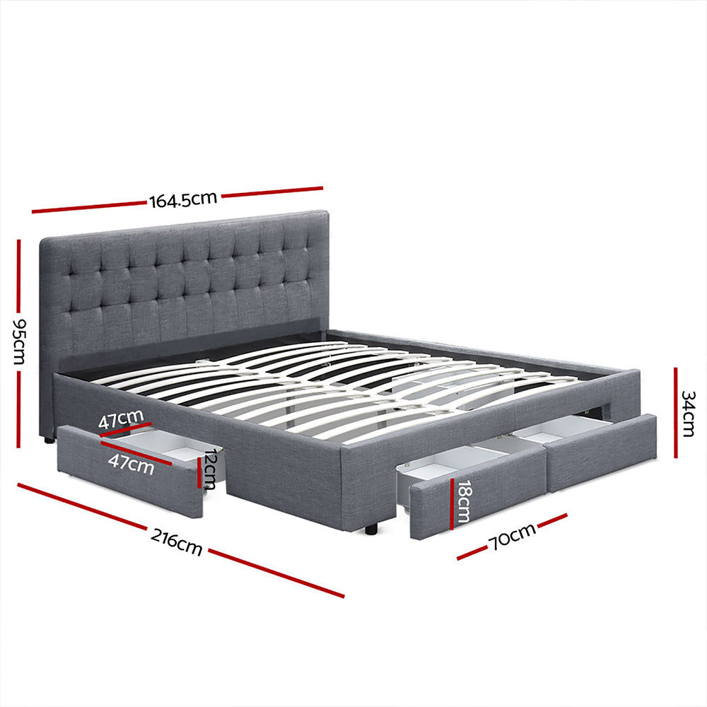 TWSC Bed Frame Queen Size with 4 Drawers Grey AVIO