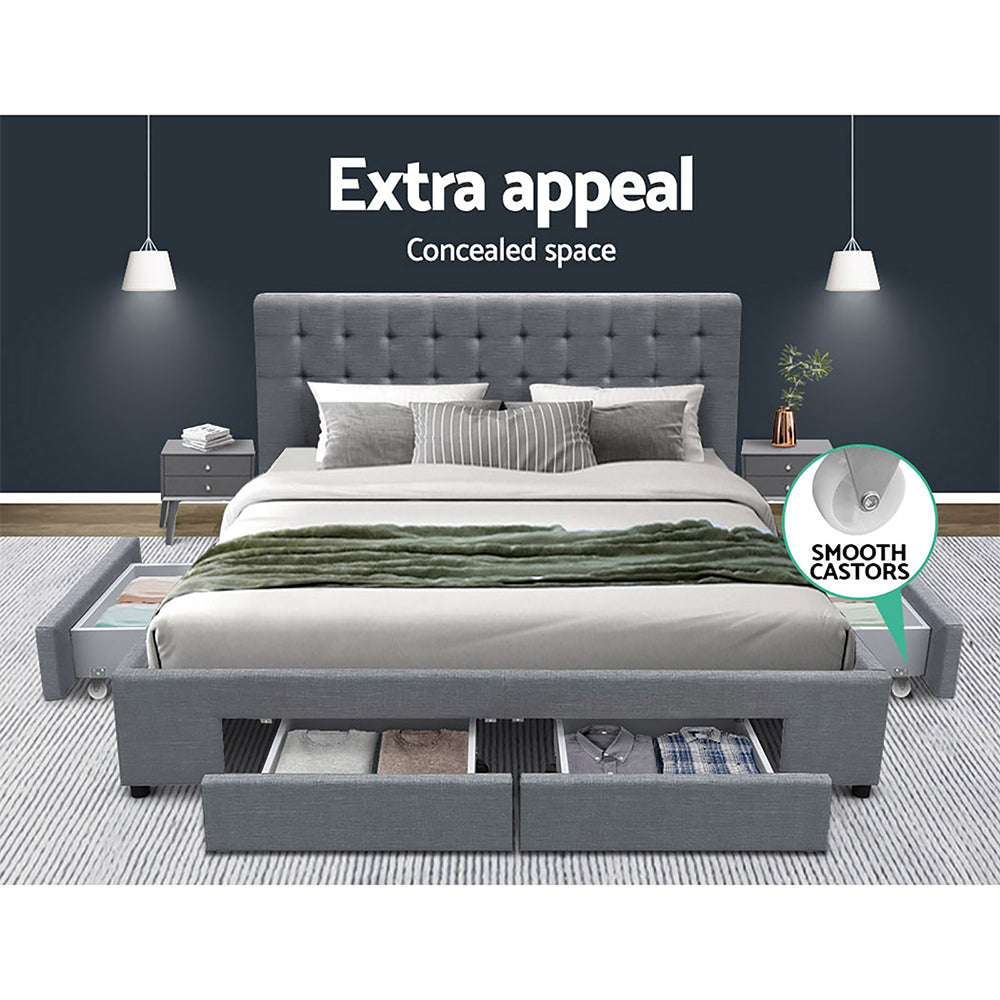 TWSC Bed Frame Queen Size with 4 Drawers Grey AVIO