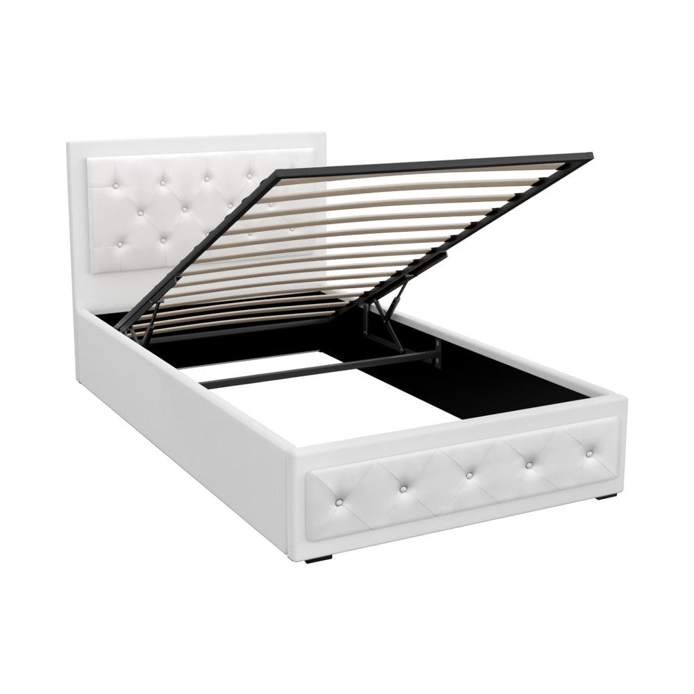 TWSC Bed Frame King Single Size Gas Lift White TIYO