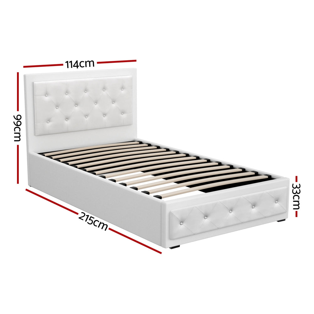 TWSC Bed Frame King Single Size Gas Lift White TIYO