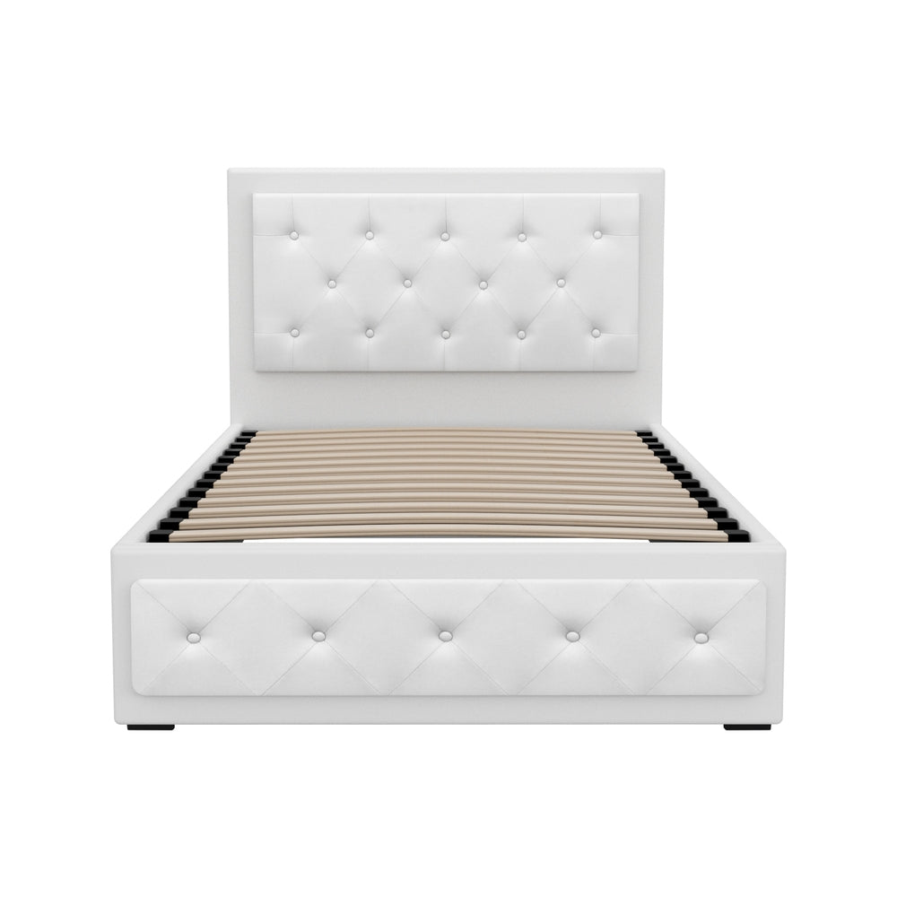 TWSC Bed Frame King Single Size Gas Lift White TIYO