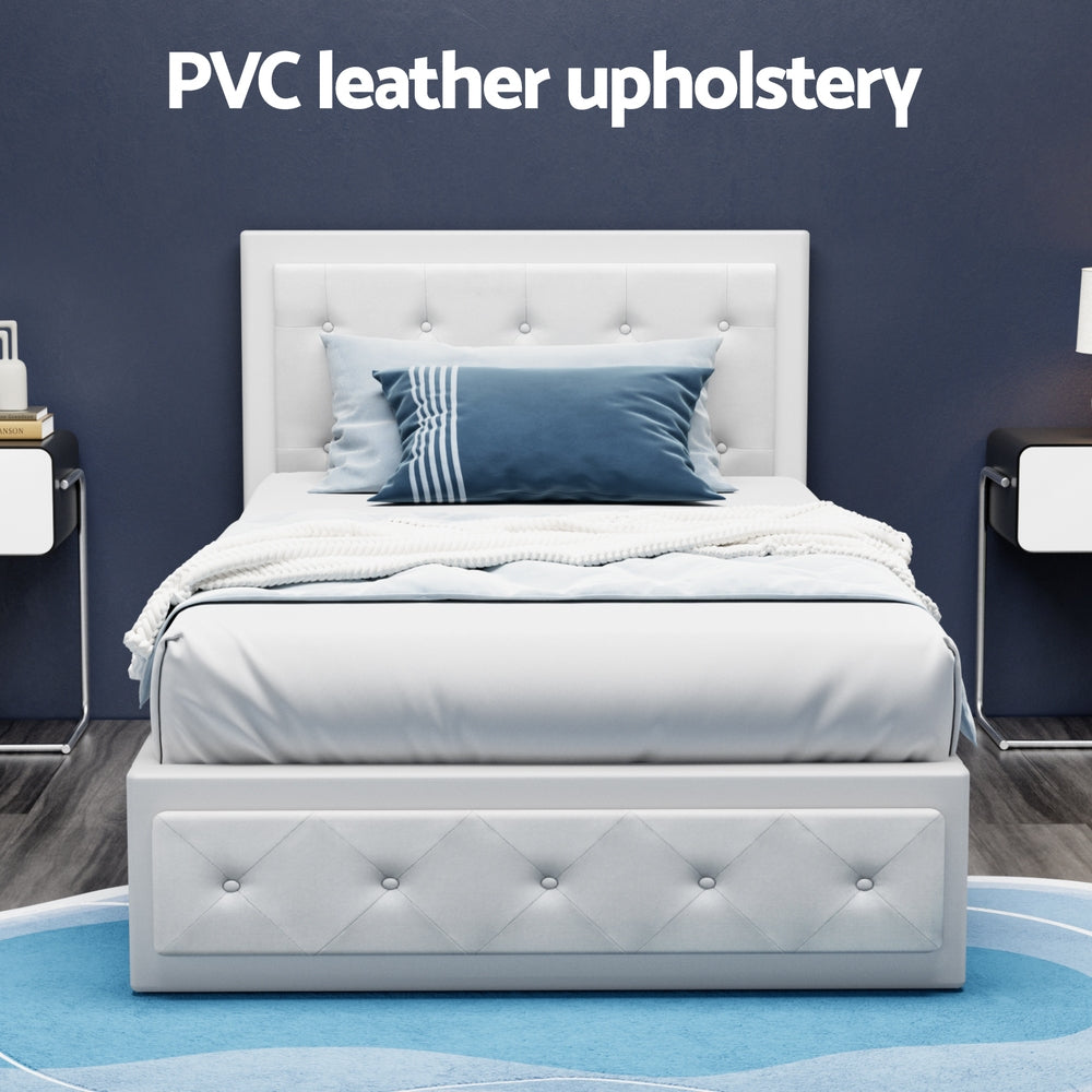 TWSC Bed Frame King Single Size Gas Lift White TIYO