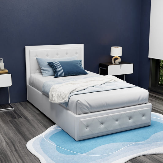 TWSC Bed Frame King Single Size Gas Lift White TIYO