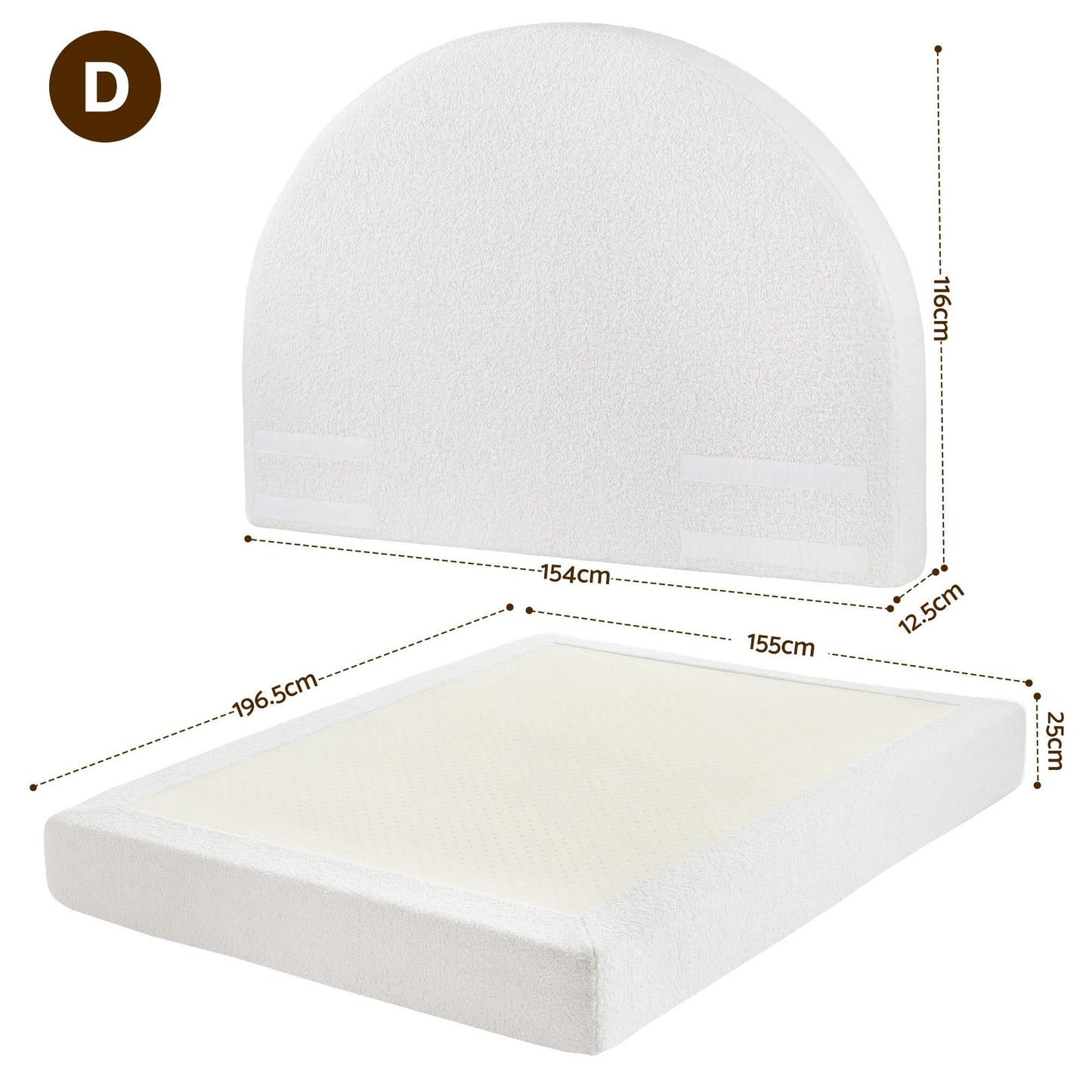 TWSC Double Bed Frame Boucle Fabric Vacuum Compressed Beds Removable Washable Cover No-Assembly