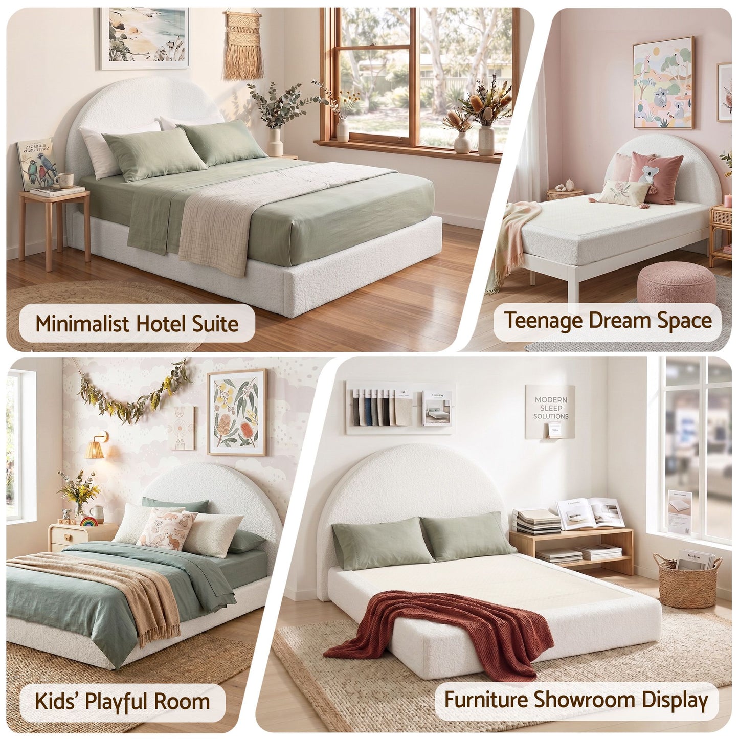 TWSC Double Bed Frame Boucle Fabric Vacuum Compressed Beds Removable Washable Cover No-Assembly