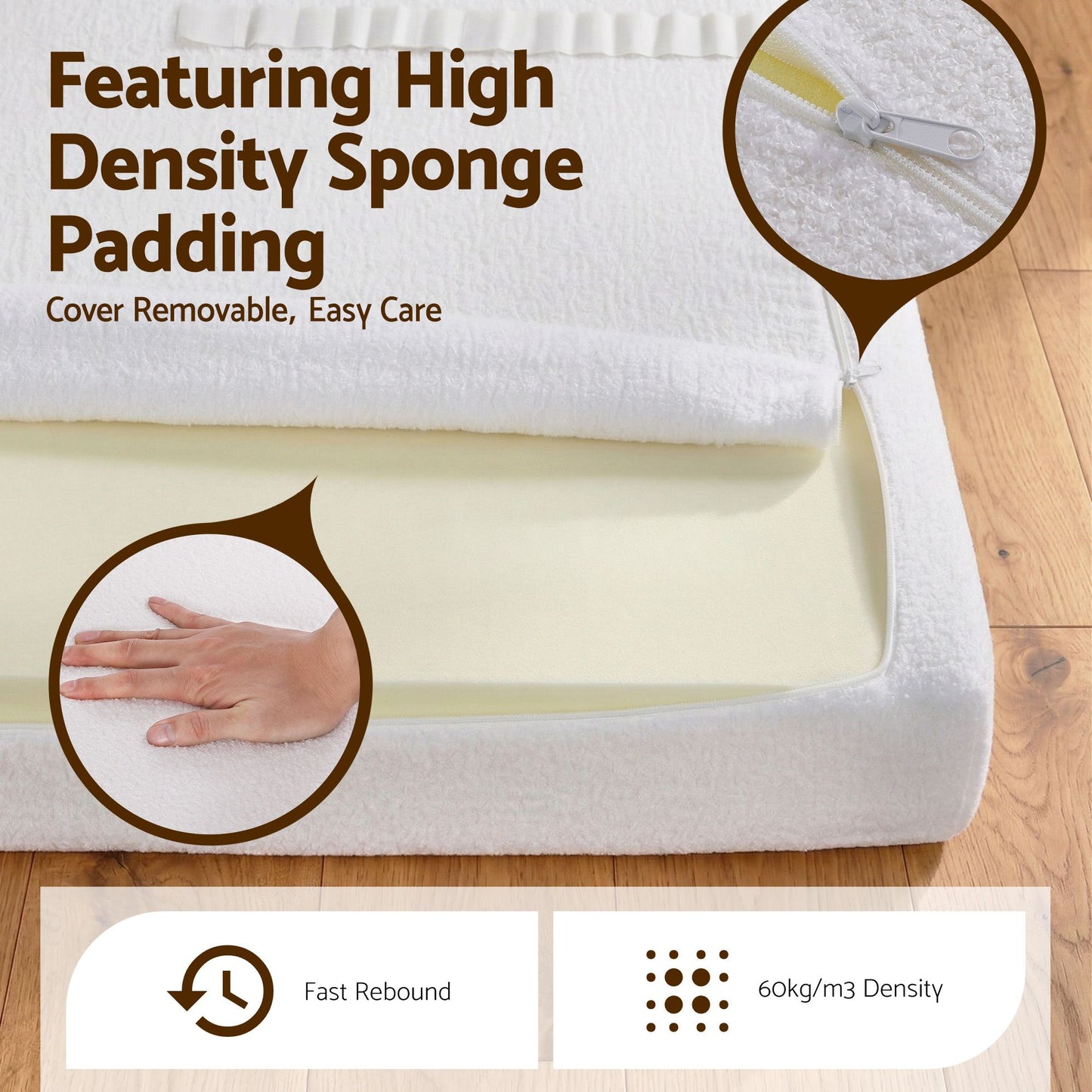 TWSC Double Bed Frame Boucle Fabric Vacuum Compressed Beds Removable Washable Cover No-Assembly