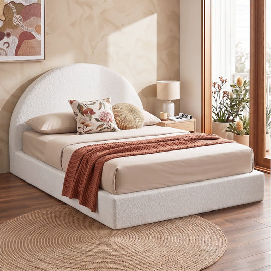 TWSC Queen Bed Frame Boucle Fabric Vacuum Compressed Beds Removable Washable Cover No-Assembly