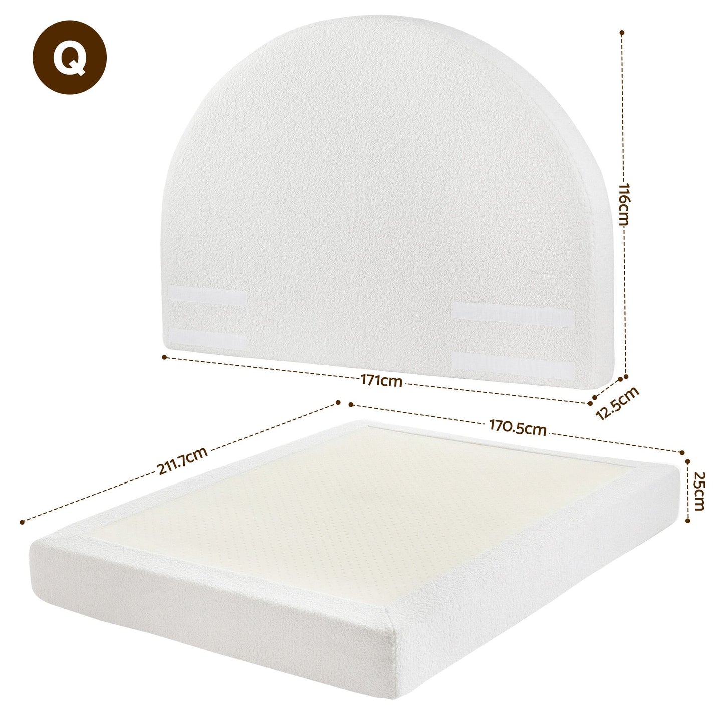 TWSC Queen Bed Frame Boucle Fabric Vacuum Compressed Beds Removable Washable Cover No-Assembly