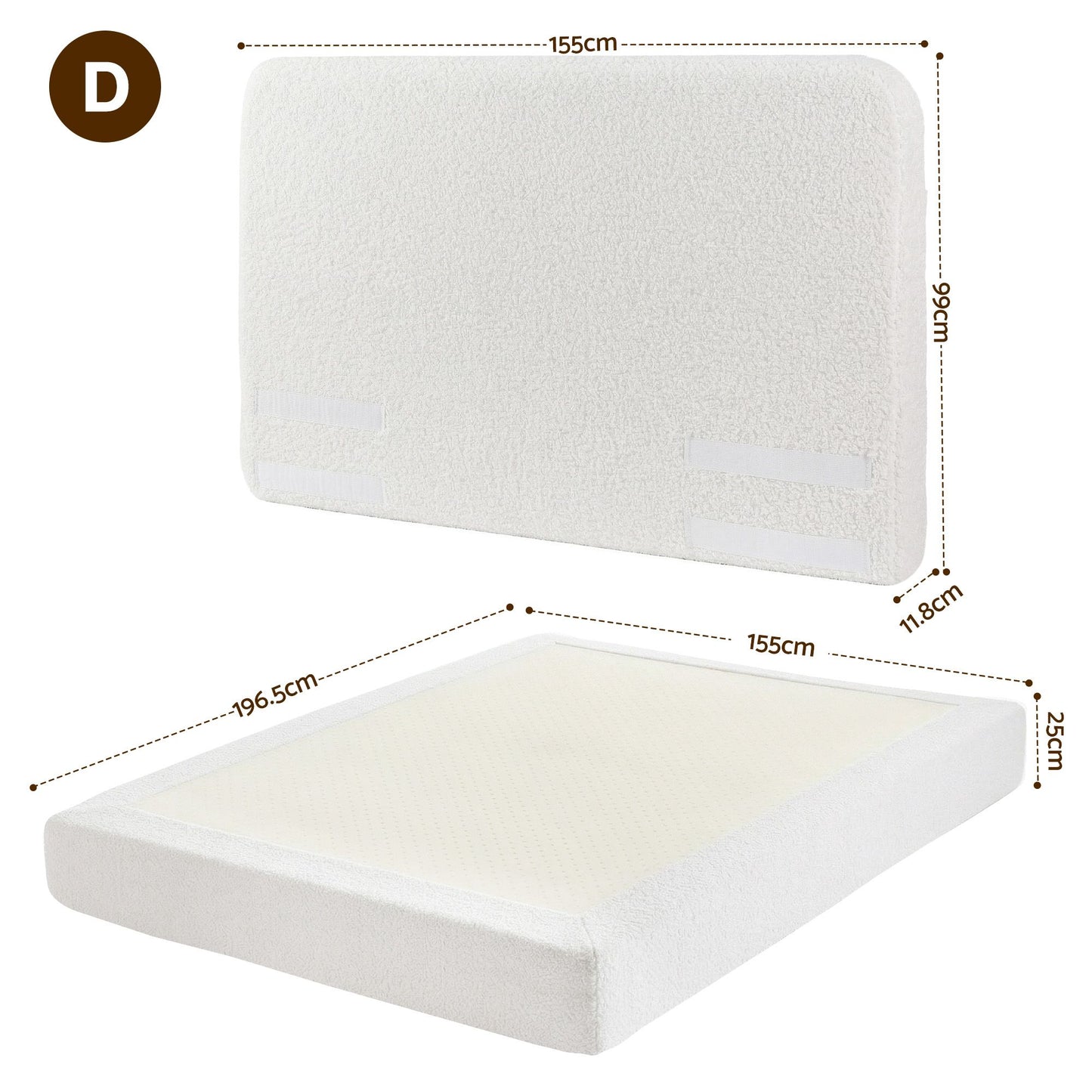 Double Bed Frame – Boucle Fabric, Vacuum Compressed, Removable Washable Cover