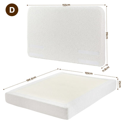 TWSC Double Bed Frame Boucle Fabric Vacuum Compressed Beds Removable Washable Cover