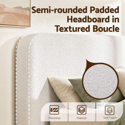 TWSC Double Bed Frame Boucle Fabric Vacuum Compressed Beds Removable Washable Cover
