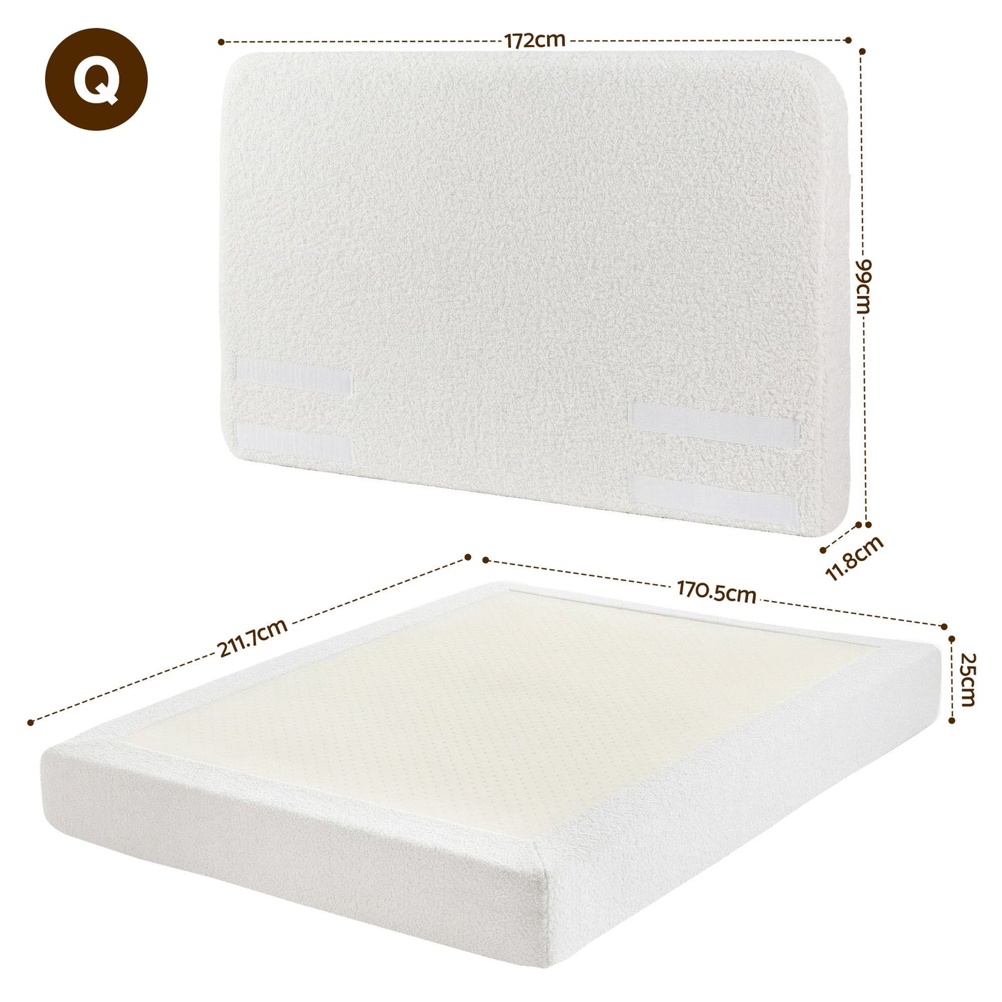 TWSC Queen Bed Frame Boucle Fabric Vacuum Compressed Beds Washable Cover No-Assembly
