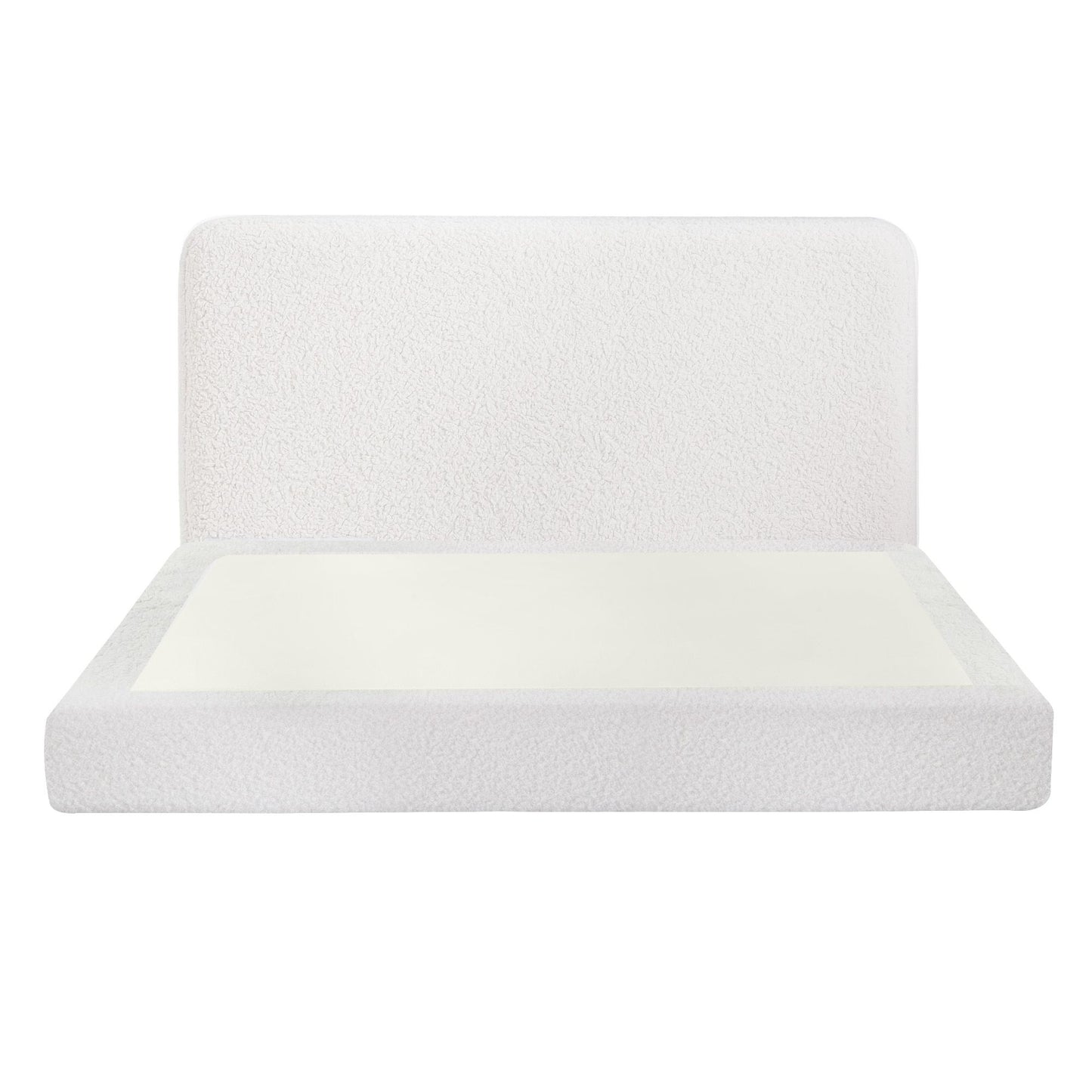 TWSC Queen Bed Frame Boucle Fabric Vacuum Compressed Beds Washable Cover No-Assembly