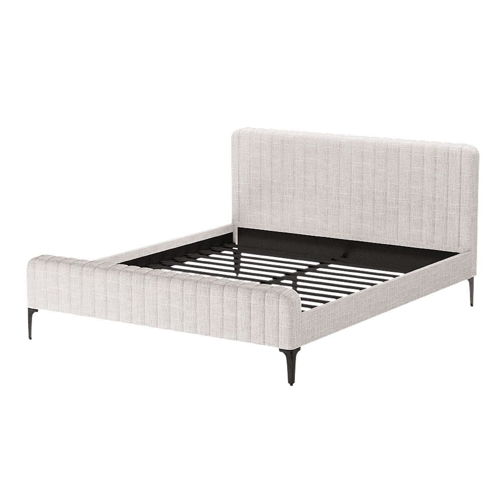 Ammy Bed Frame – Upholstered Faux Linen, King Size, Beige