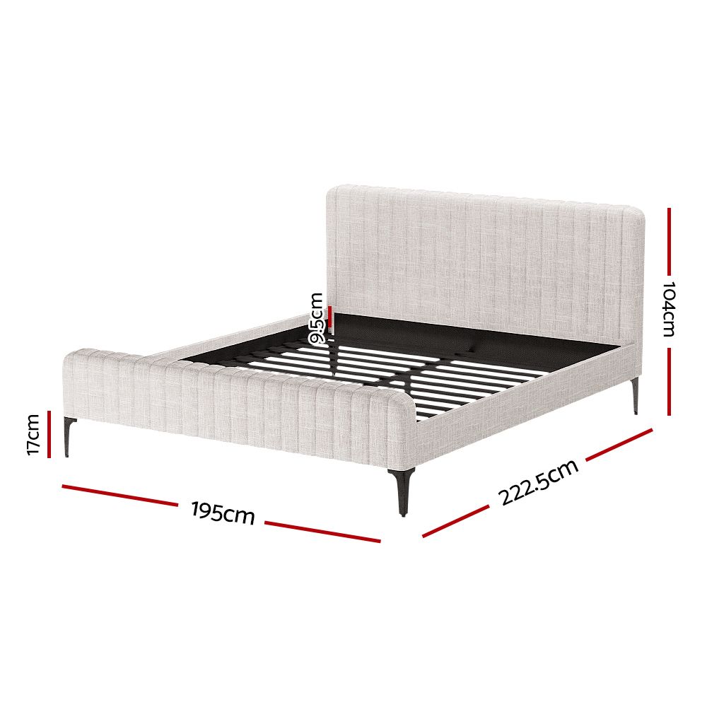 Ammy Bed Frame – Upholstered Faux Linen, King Size, Beige