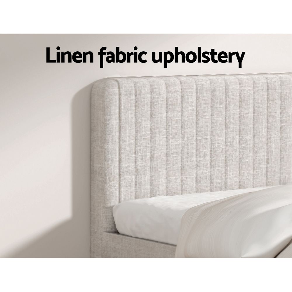 Ammy Bed Frame – Upholstered Faux Linen, King Size, Beige