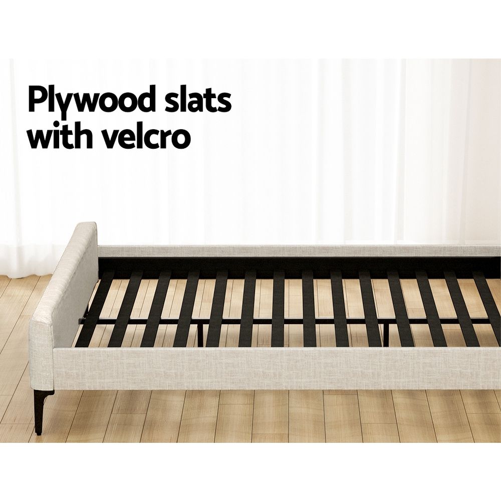Ammy Bed Frame – Upholstered Faux Linen, King Size, Beige