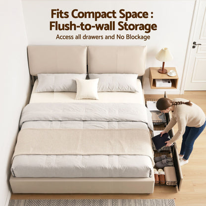 TWSC King Bed Frame Gas Lift Storage 3 Drawers Adjustable Headboard Platform Base