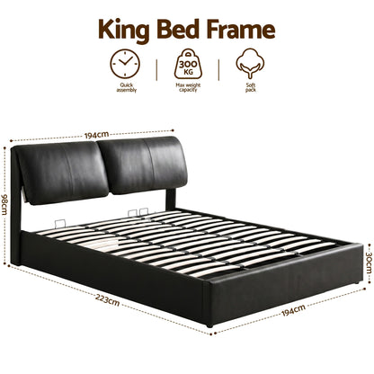 TWSC King Bed Frame Gas Lift Storage 3 Drawers Adjustable Headboard Platform Bed Black