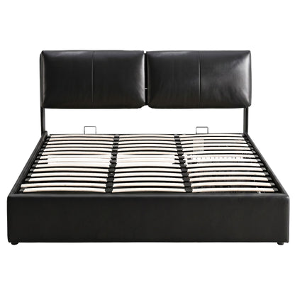 TWSC King Bed Frame Gas Lift Storage 3 Drawers Adjustable Headboard Platform Bed Black