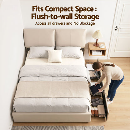 TWSC Queen Bed Frame Gas Lift Storage 3 Drawers Adjustable Headboard Platform Base