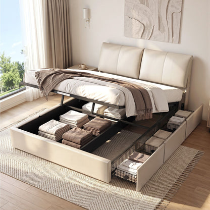 TWSC Queen Bed Frame Gas Lift Storage 3 Drawers Adjustable Headboard Platform Base