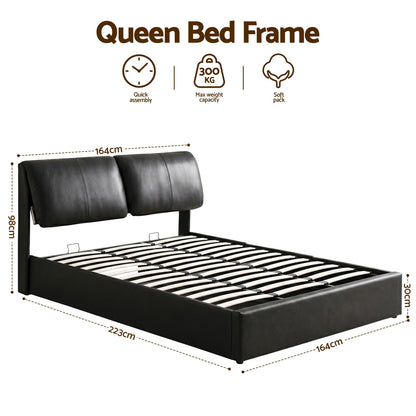 TWSC Queen Bed Frame Gas Lift Storage 3 Drawers Adjustable Headboard Platform Bed Black