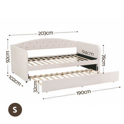 TWSC Single Daybed Velvet Trundle Bed Frame Tufted Guest Bed