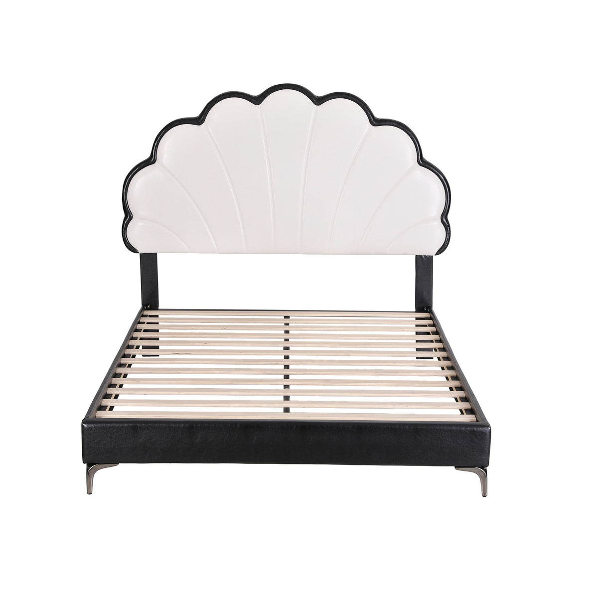 TWSC Double Bed Frame with Adjustable Shell Headboard and PVC Upholstery
